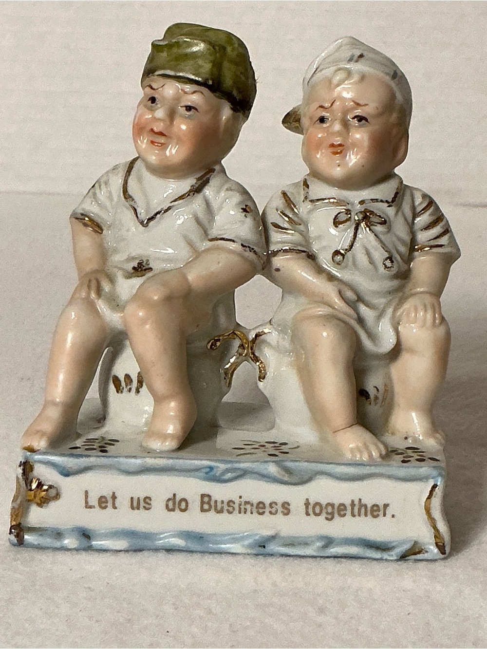 Antique German Fairing Figurine Let Us Do Business Together Porcelain
